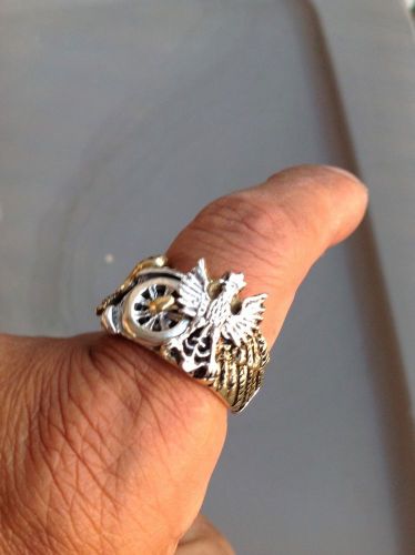 Polish eagle movable winged wheel motorcycle ring sterling silver gold alloy