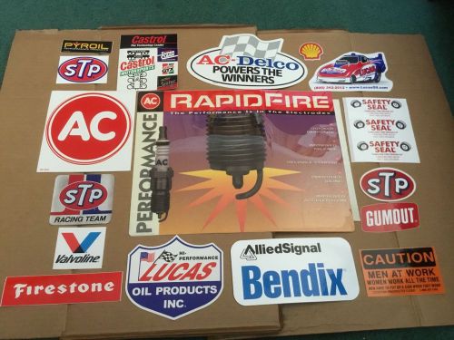 Assortment of stickers ac-delco stp-lucas-valvoline-bendix-shell-castrol-gumout