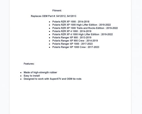 Superatv up &amp; running replacement rack &amp; pinion boot set for polaris xp 1000/...