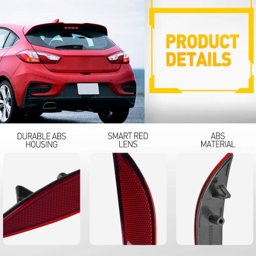 2x rear bumper reflector light lamp case for 2017-2019 chevrolet cruze lt sedan