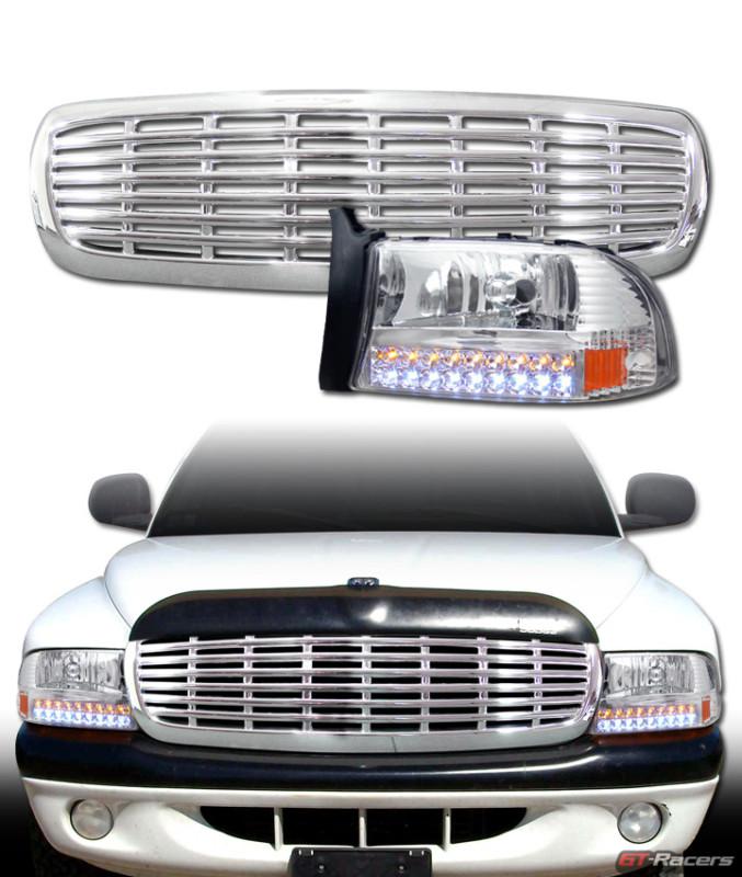 Purchase CHROME CRYSTAL HEAD LIGHTS SIGNAL AM 1P+BUMPER GRILL GRILLE 9704 DAKOTA/DURANGO in