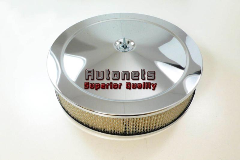 14" round muscle car chrome air cleaner filter hot rat rod high lip base