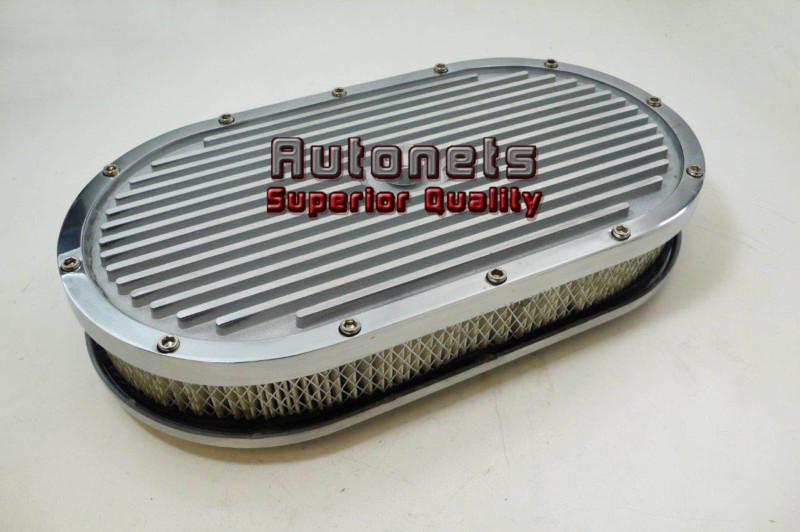 15" x 2" oval elite style aluminum air cleaner finned satin top hot rat rod