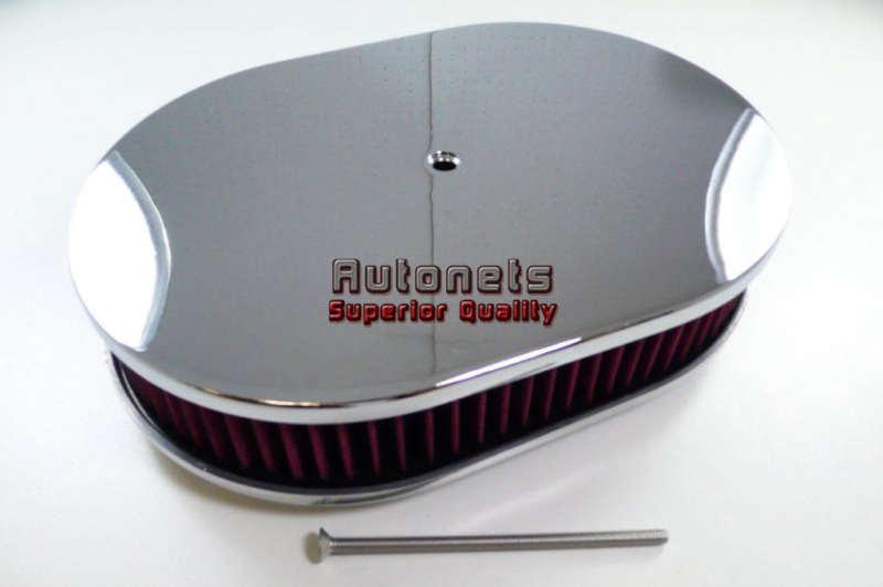 12" chrome oval smooth aluminum air cleaner universal fit gm hot rat rod