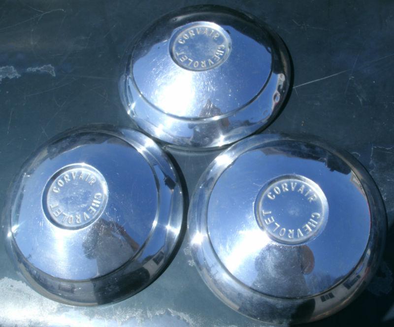 1960 60 chevrolet chevy corvair 13" dog dish wheel covers hubcaps set of 3 oem