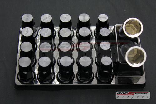 Godspeed type-4 wheel rim racing lug nuts 50mm 20 piece w / lock m12 x 1.5 black