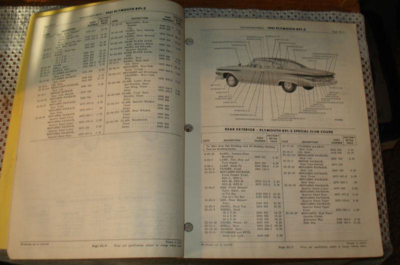 Purchase 1961 PLYMOUTH CHRYSLER DODGE COLLISION PARTS BOOK ORIGINAL