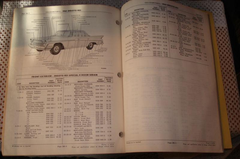 Purchase 1961 PLYMOUTH CHRYSLER DODGE COLLISION PARTS BOOK ORIGINAL