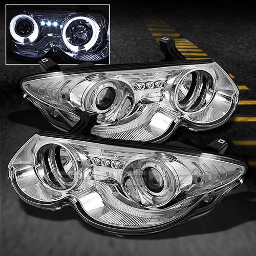 99-04 chrysler 300m chrome clear dual halo projector led headlights lamps pair