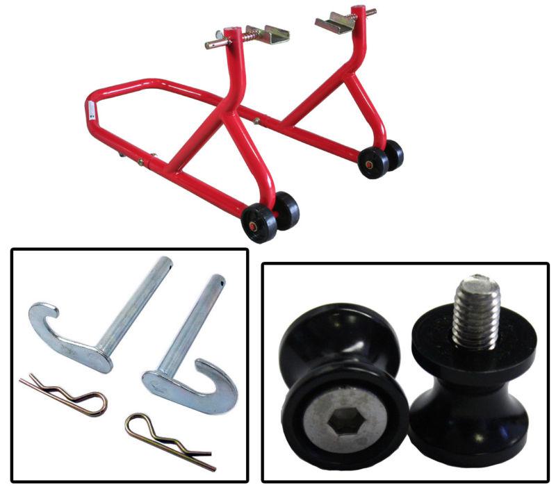 Biketek series 3 red rear stand with bobbin spools black 6mm yamaha r6 99 & up