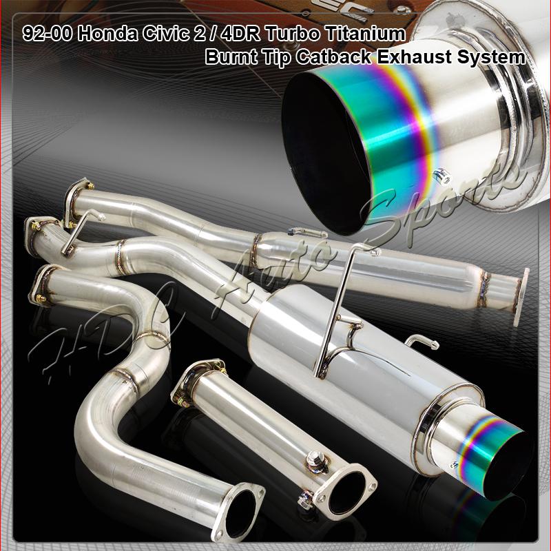 96-00 honda civic 4.5" green burnt tip stainless steel catback exhaust muffler