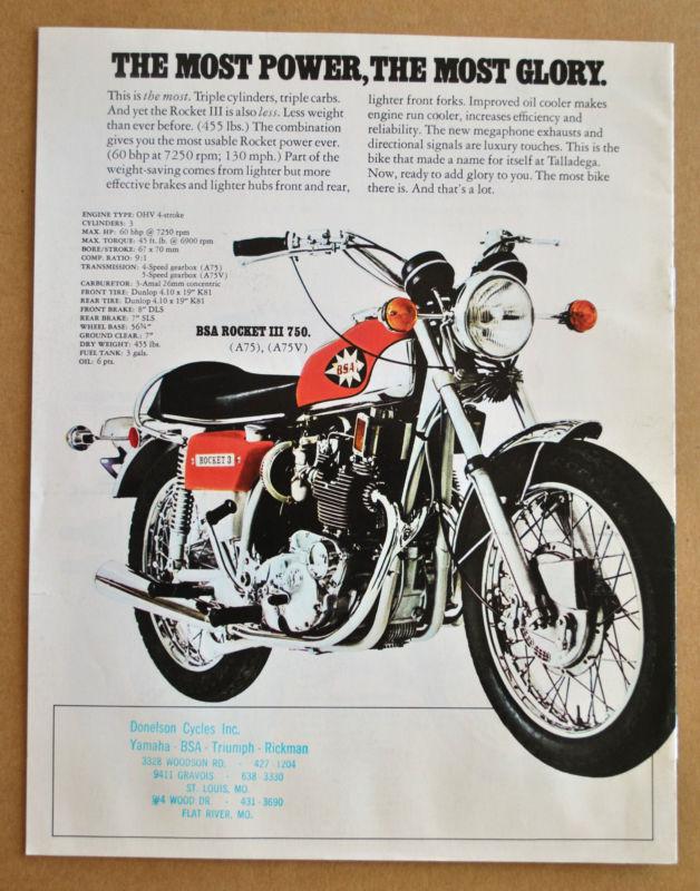 1971 bsa motorcycle brochure book rocket 3 firebird thunderbolt a65 b50 b25 a75