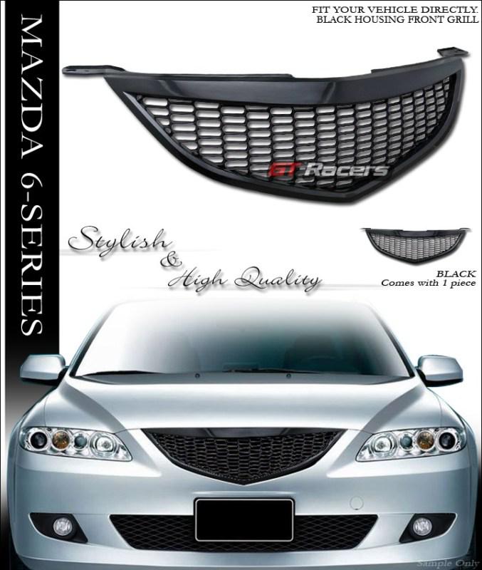 Jdm black sport mesh front bumper hood grill grille abs 2003-2005 mazda 6 mazda6
