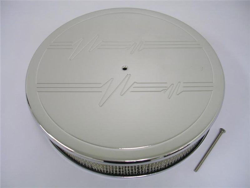 14" round chromed air cleaner chevy heartbeat flash