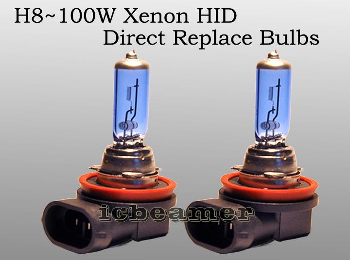 H8 100w x2 pcs high beam or fog light xenon hid white direct replace bulbsdot