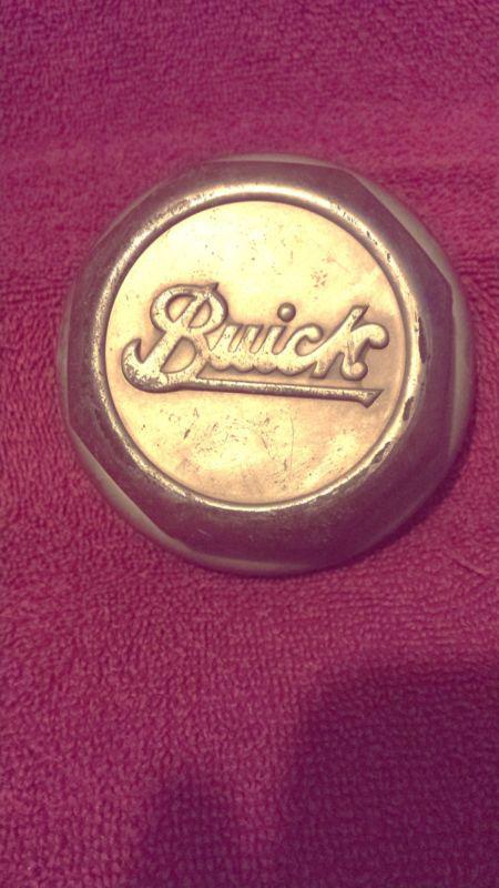 Vintage threaded brass buick wheel hub cap, grease cap nut singed in script 