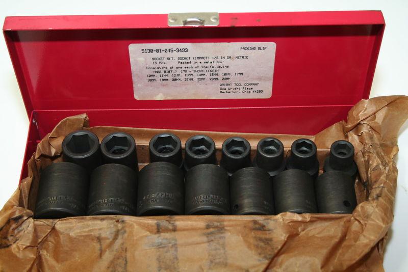 Wright tools metric impact socket set nos 24 mm to 10 mm in metal case 15 pieces