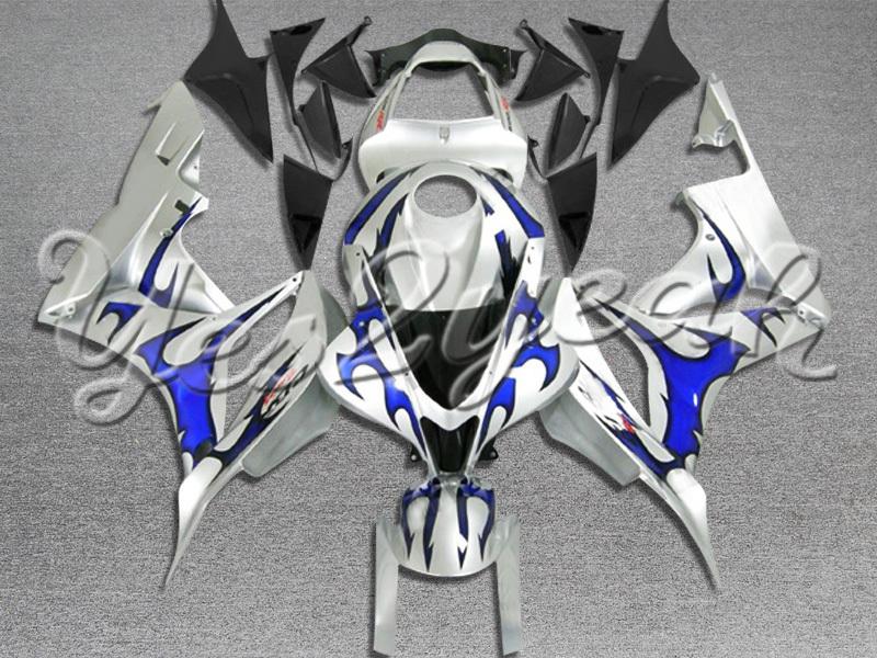 Injection molded fit 2007 2008 cbr600rr 07 08 blue flames silver fairing zn105
