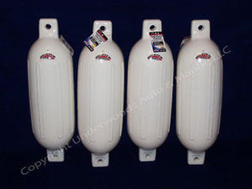 White boat fenders 5.5&#034; x 20&#034; set of 4 bumpers vinyl docking ribbed new