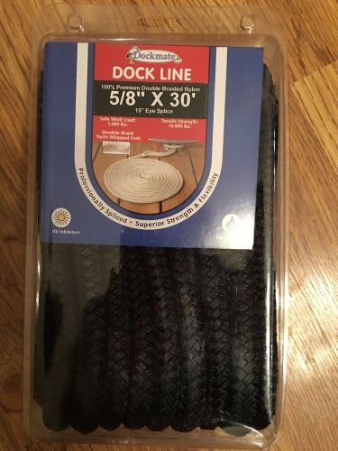 New- dockmate premium double braid nylon dock line, 5/8&#034; x 30&#039; -black