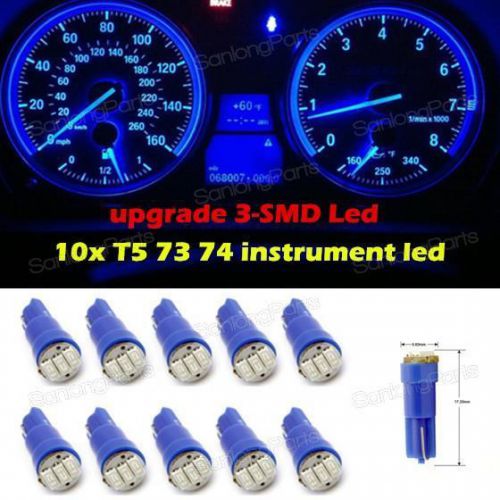 10x blue t5 73 74 2721 wedge 3-smd instrument gauge cluster led light bulb