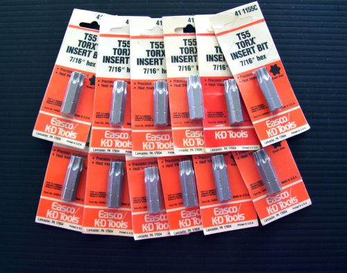12 pcs. kd tools t55 torx insert bit  7/16"  hex usa made  41-1155c