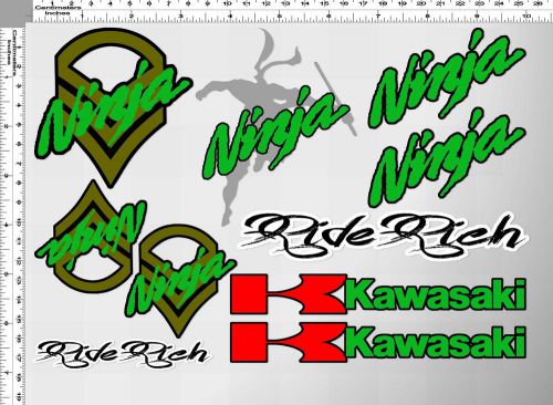 1 set kawasaki bike ninja army sergeant ride rich decal sticker printed die-cut