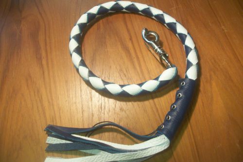 Biker whip getback motorcycle white &amp; dark blue leather whip by stitch!!!!!