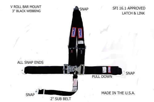 Rjs racing sfi 16.1 latch &amp; link snap 5 point seat belt v harness black 1125501