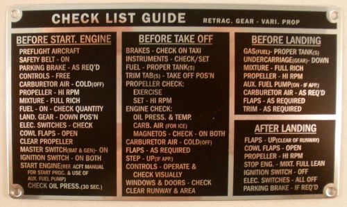Checklist- on aluminum stock, single engine  retrac. gear &amp; vari. prop. ckl-0106