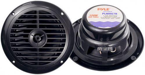 Pyle plmr67b black pair new 6.5&#034; 120watt marine car boat waterproof speakers