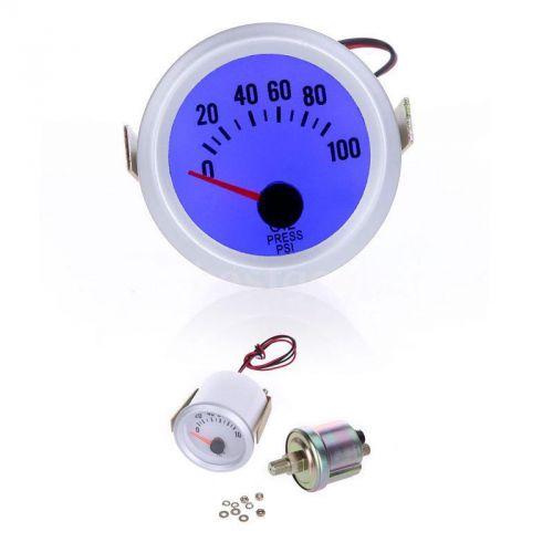 Auto car oil pressure gauge meter with sensot 2&#034; 0~100psi blue led light us z2p0