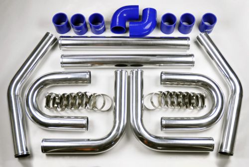Universal high quality 2.5" polished intercooler 8pc u piping kit aluminum blue