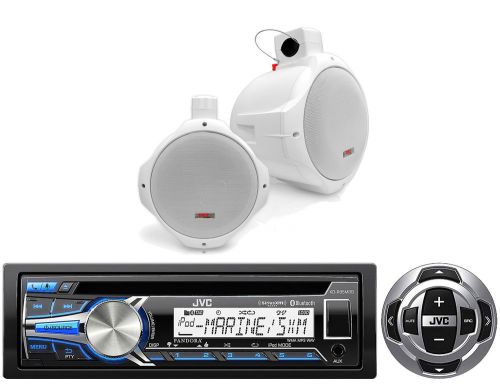 Marine cd bluetooth usb radio, wired remote, white 8&#034; marine wakeboard speakers