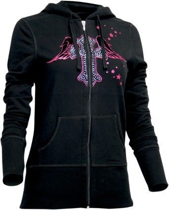 Throttle threads angelic womens zip up hoody black/pink md