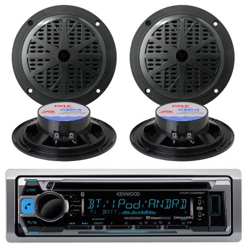 4 new pyle speakers + new silver kenwood kmrd356 marine cd mp3 usb stereo player
