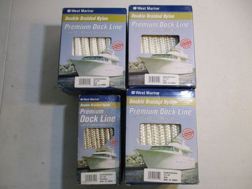 Lot of 4 west marine double braided nylon premium dock lines,3/8-1/2-5/8 25 feet