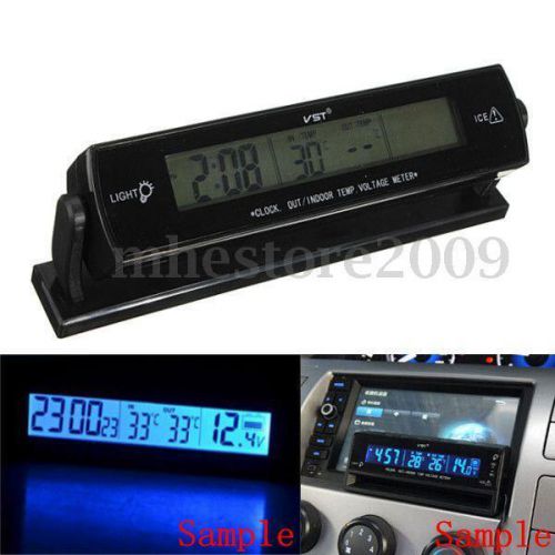 Lcd digital car clock thermometer temperature voltage meter battery monitor 12v
