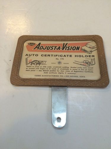 Vintage cobbs adjust-a-vision auto certificate holder no.175