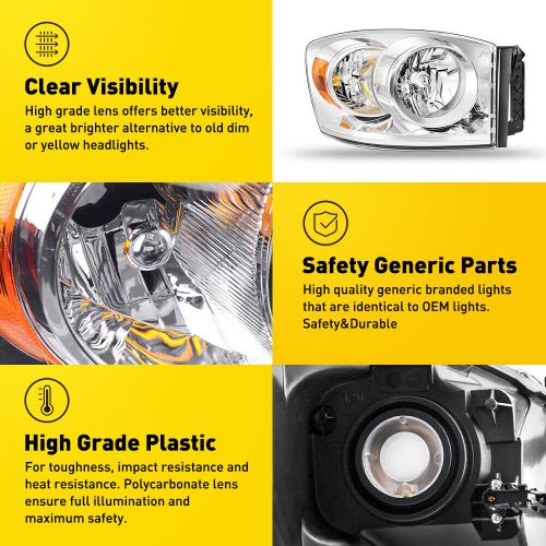 2X Chrome Headlights Assembly For Lamps 2006-2008 Dodge Ram 1500 2500 3500 Truck, US $100.99, image 4