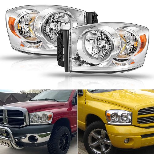 2X Chrome Headlights Assembly For Lamps 2006-2008 Dodge Ram 1500 2500 3500 Truck, US $100.99, image 12