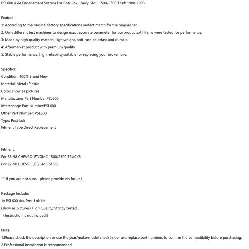 PSL600 Axle Engagement System For Posi-Lok Chevy GMC 1500/2500 Truck 1988-1998, US $152.71, image 2