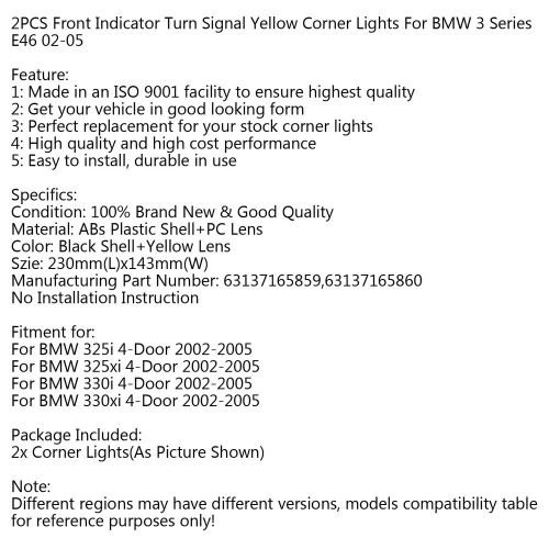 2PCS Front Indicator Signal Yellow Corner Lights For BMW 3 Series E46 02-05 CP, US $40.55, image 2