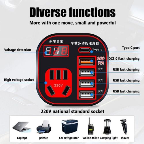 Car Power Inverter 12V24V TO 220V Voltage Converter with 4USB Ports Charger, AU $31.44, image 4