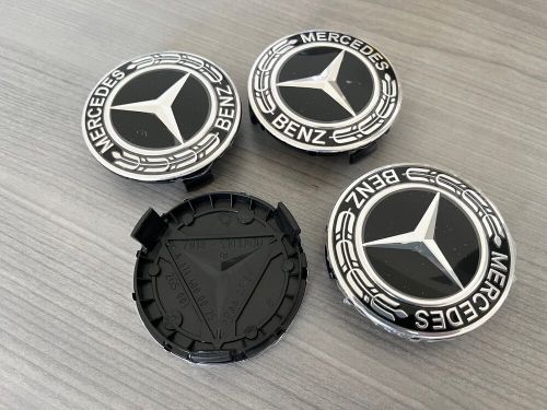 4 Pcs Set Mercedes Benz Wheel Center Caps Emblem Black Laurel Wreath 75mm, US $15.88, image 2