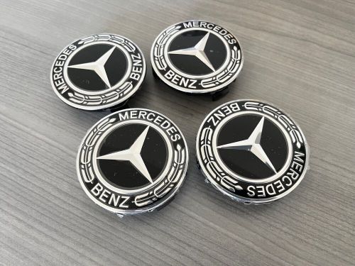 4 Pcs Set Mercedes Benz Wheel Center Caps Emblem Black Laurel Wreath 75mm, US $15.88, image 3