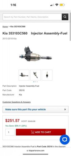 TWO 2015-2018 Kia Sedona 3.3L Fuel Injector Assembly 35310-3C560 Kia OEM New, US $250.00, image 3