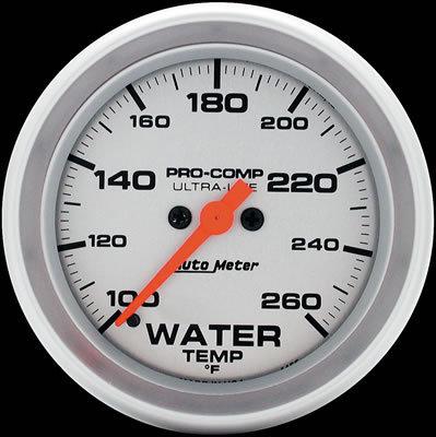 Autometer ultra-lite electrical water temperature gauge 2 5/8" dia silver face
