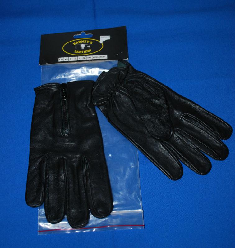 Buy BARNEY'S LEATHER BLACK MOTORCYCLE GLOVES ZIPPER WRIST VENTED XL in