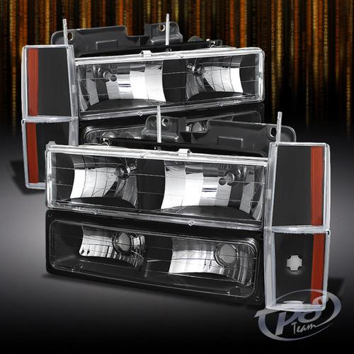 92-93 yukon blazer 88-93 c/k pickup crystal black headlights+bumper+amber corner